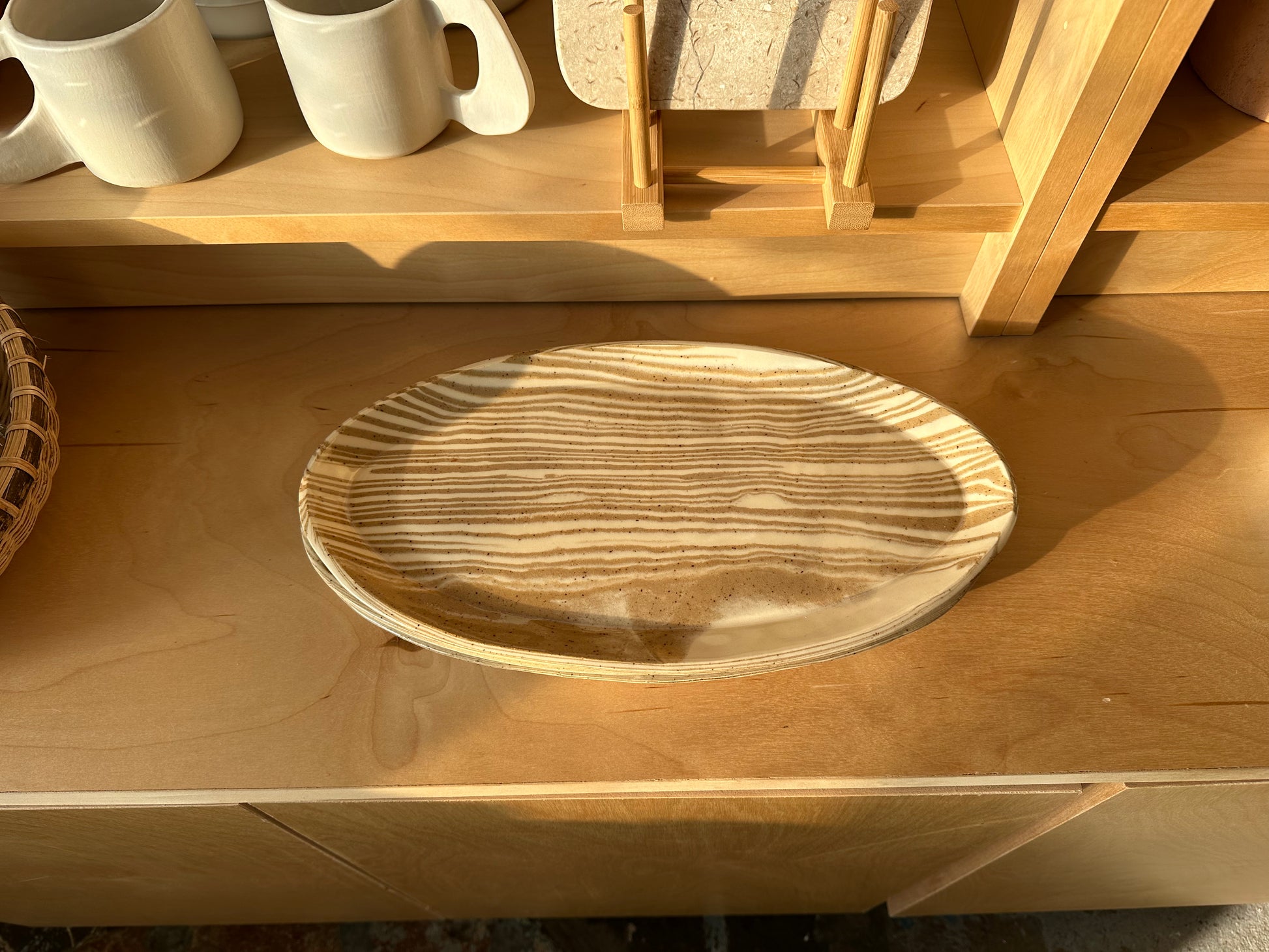 white and beige nerikomi large oval serving tray