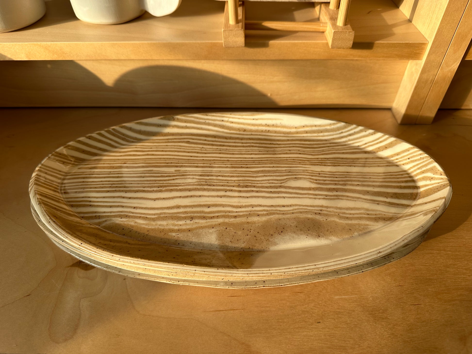 white and beige nerikomi large oval serving tray