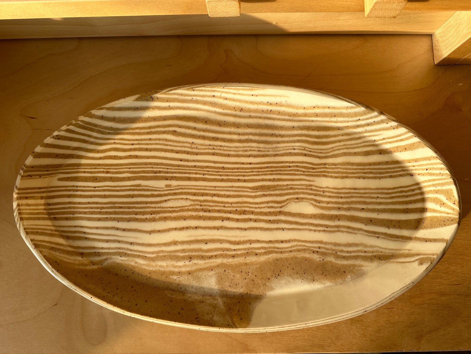 white and beige nerikomi large oval serving tray