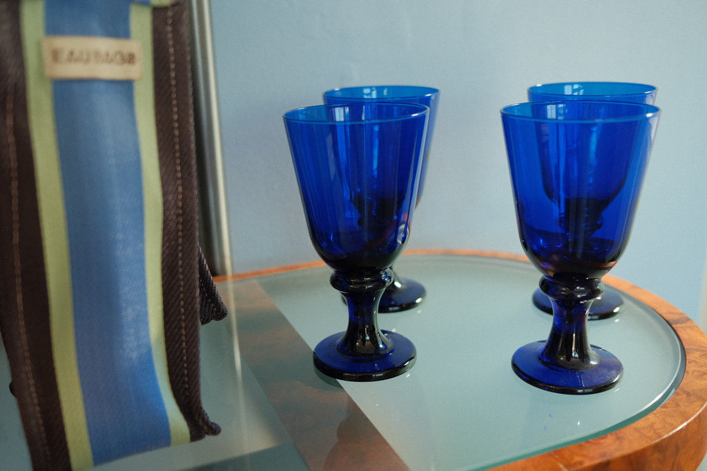 vintage blue goblets set of 4