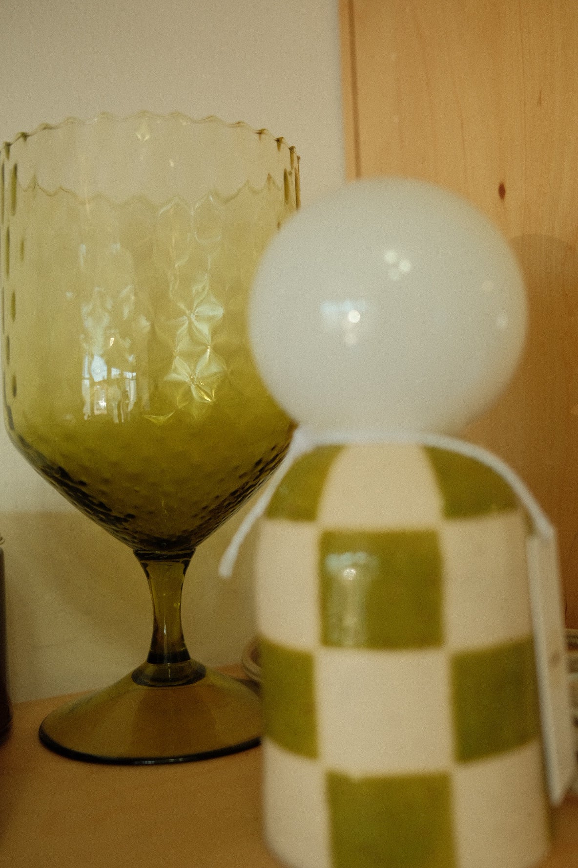 vintage green glass pedestal vase