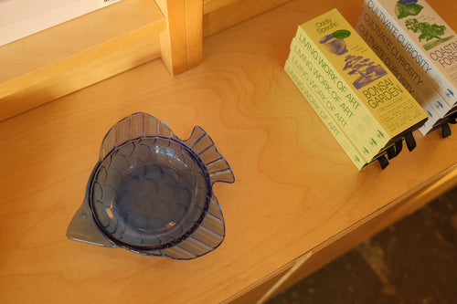 vintage cobalt glass scaled fish candy dish 6.5"
