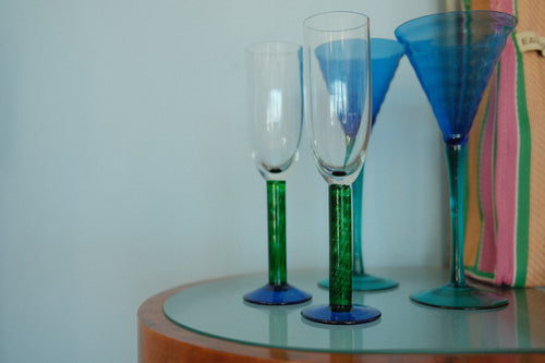 vintage dual colored champagne flutes 6oz
