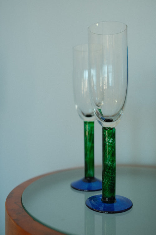 vintage dual colored champagne flutes 6oz