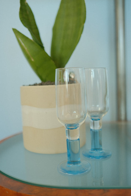 vintage blue stem goblet cordial 4 oz 6"