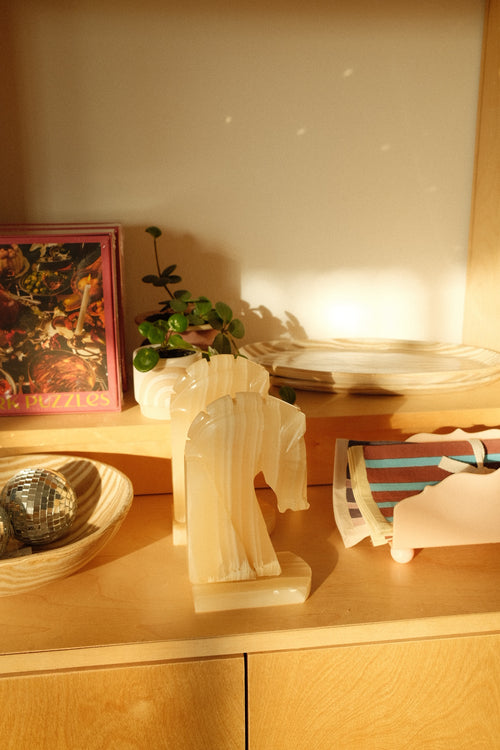 vintage onyx trojan horse head bookends