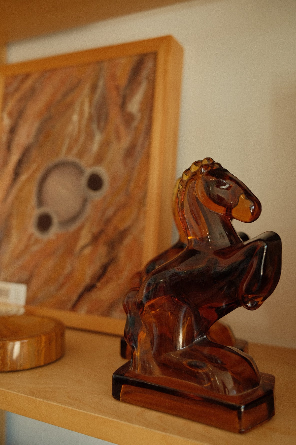 vintage l.e. smith amber glass rearing horse bookends 1960