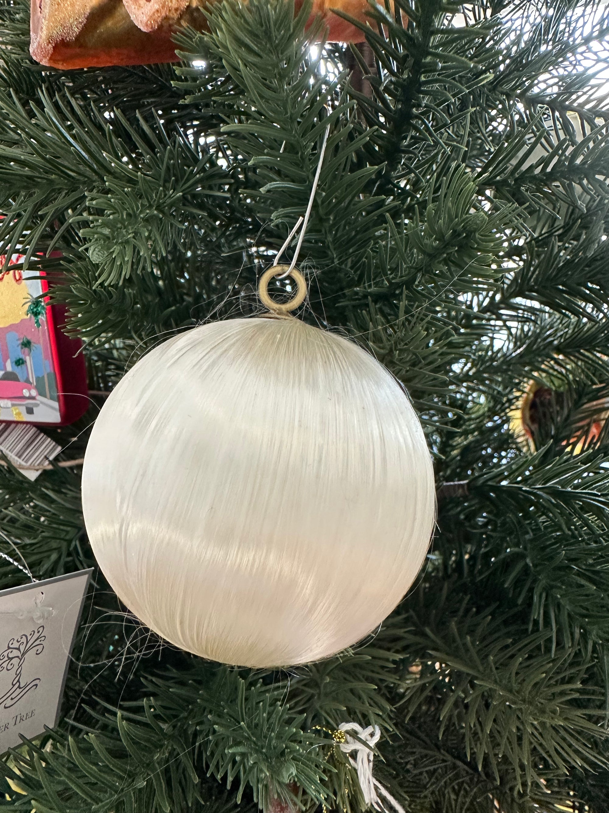 vintage mcm white silk christmas ornament - single