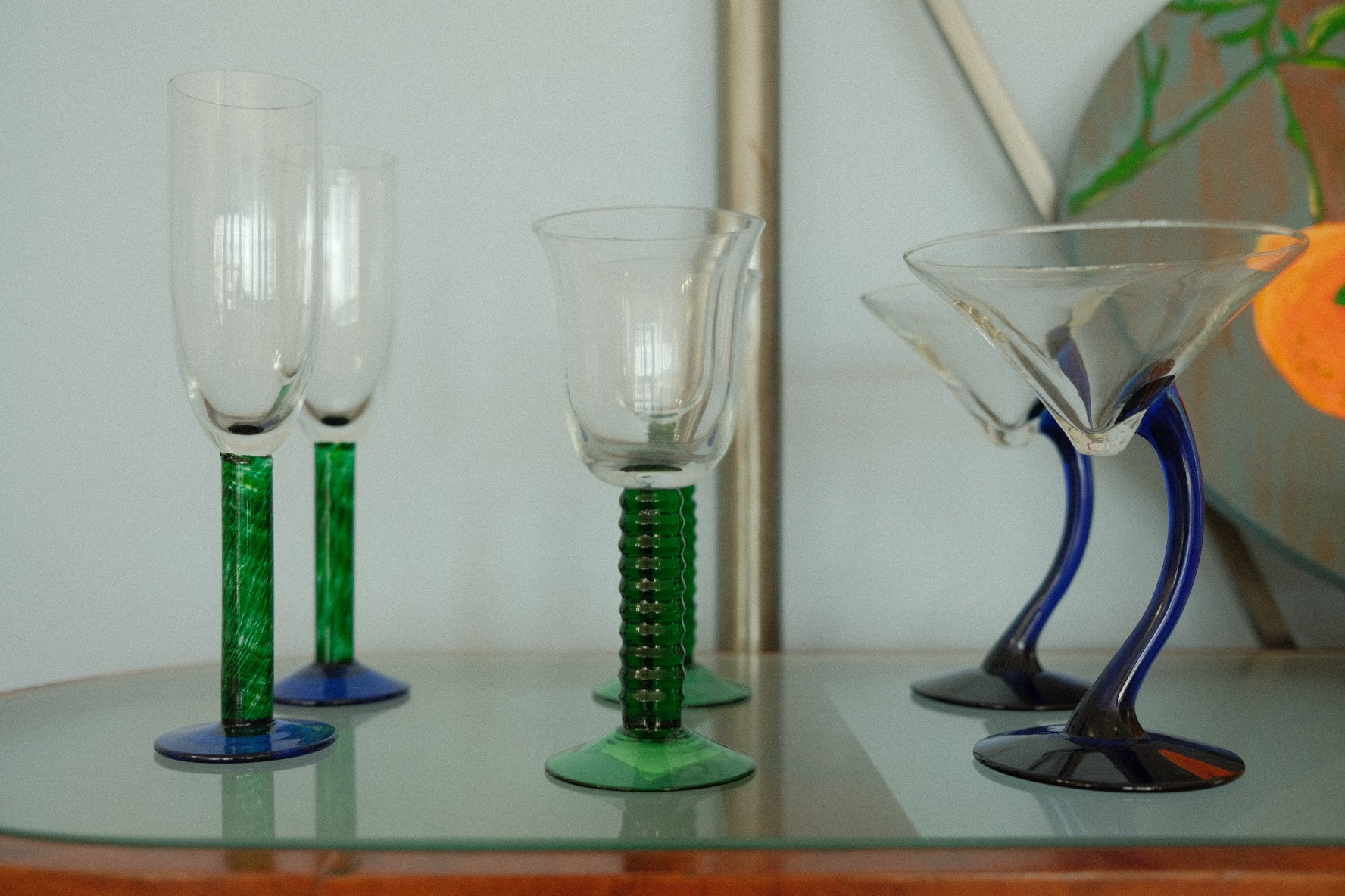 set of 2 vintage libbey bravura cobalt blue curved stem martini glasses