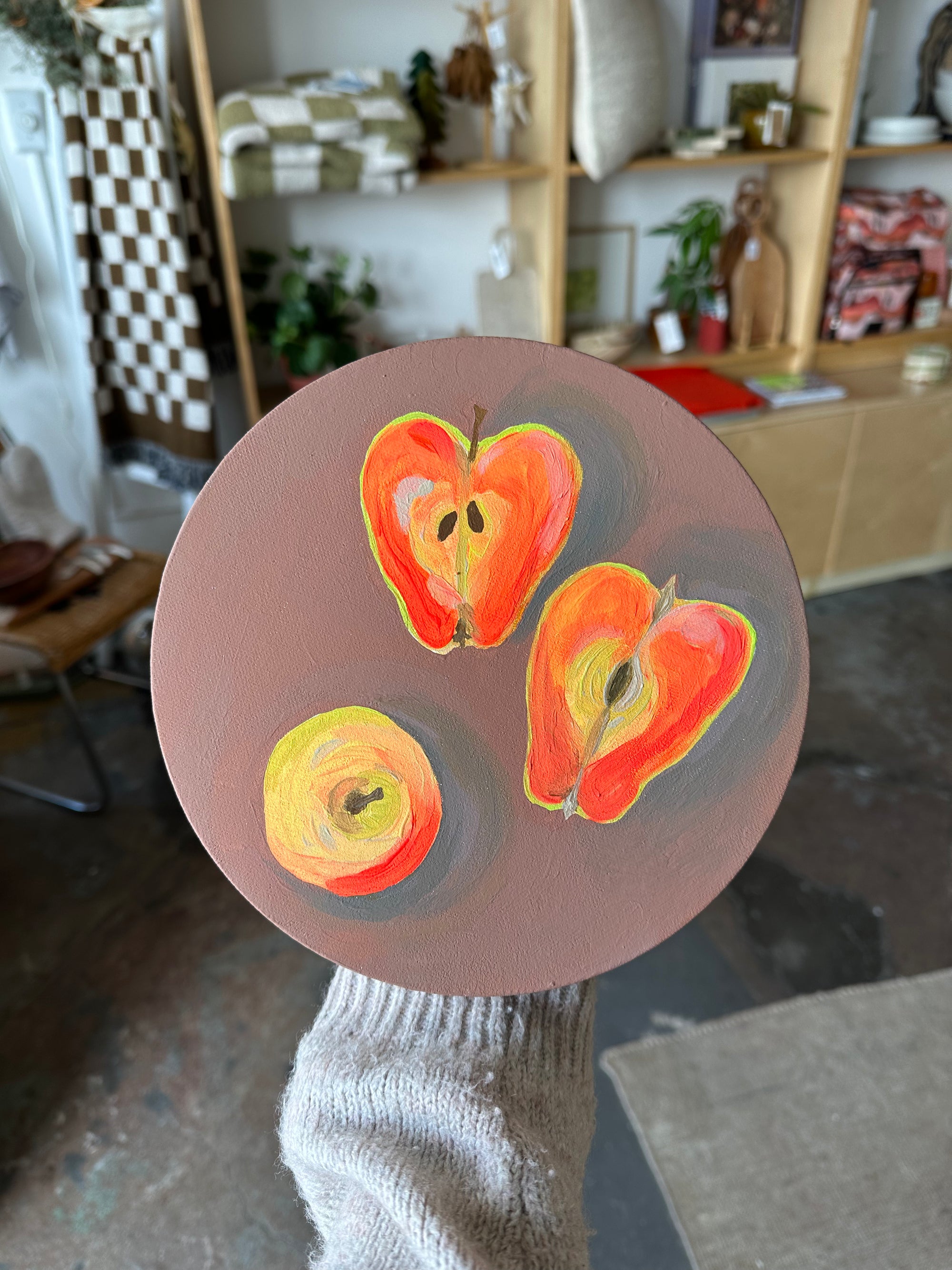 pink pearl apples round original art by jessalyn maquire