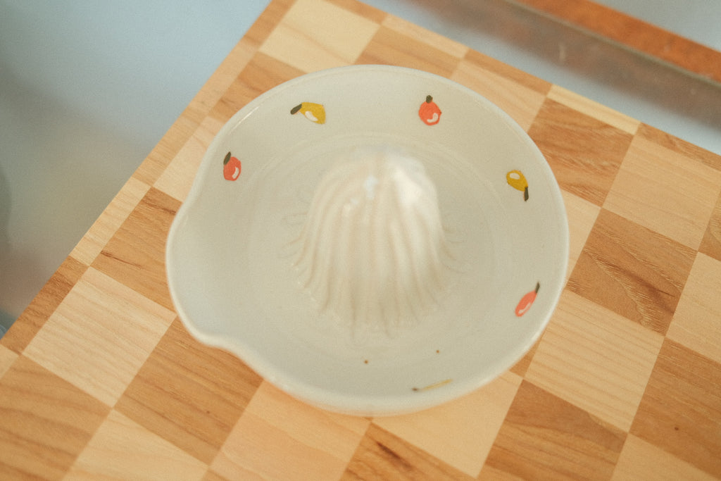 handmade juicer w. hand painted fruit motifs
