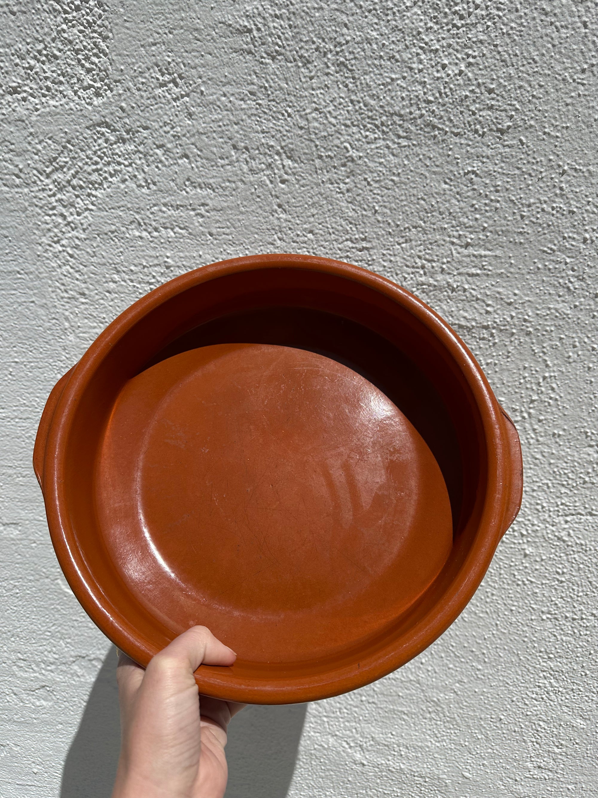 vintage mexican terracotta beveled serving dish with handles
