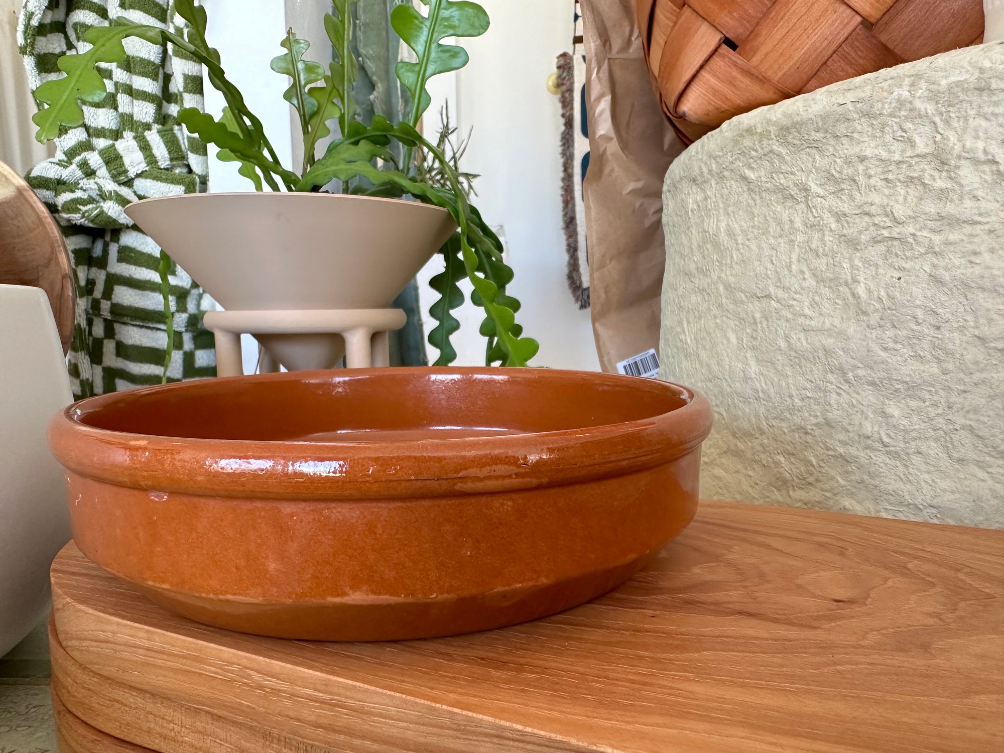 vintage mexican terracotta small beveled serving dish with edge