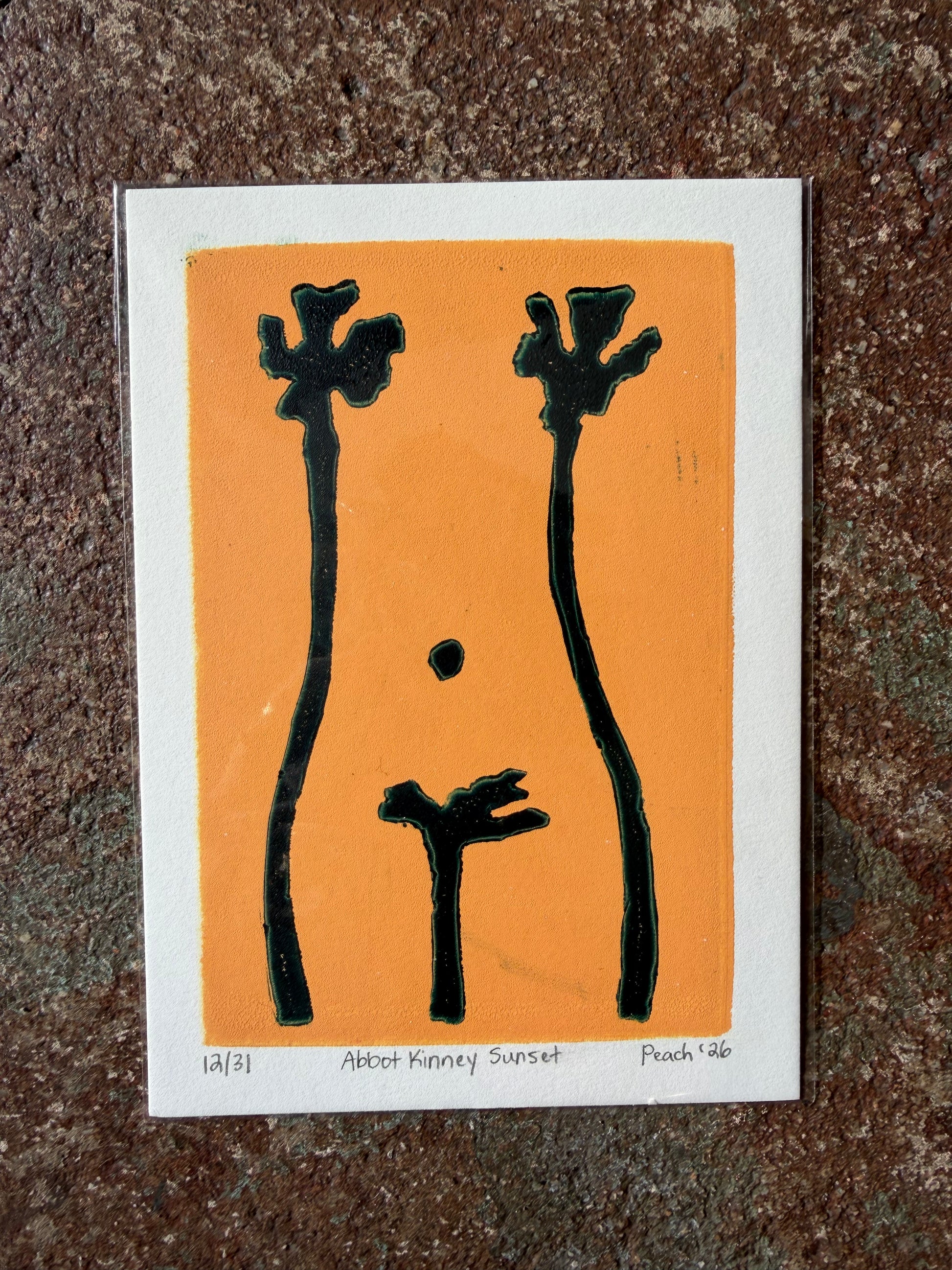 abbot kinney sunset linocut