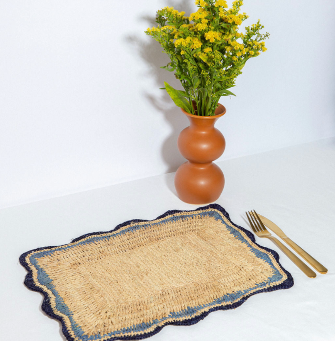 garden party placemats with blue edges