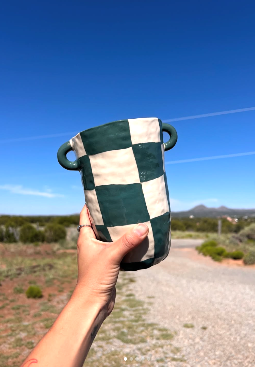 green checkered flower vessel