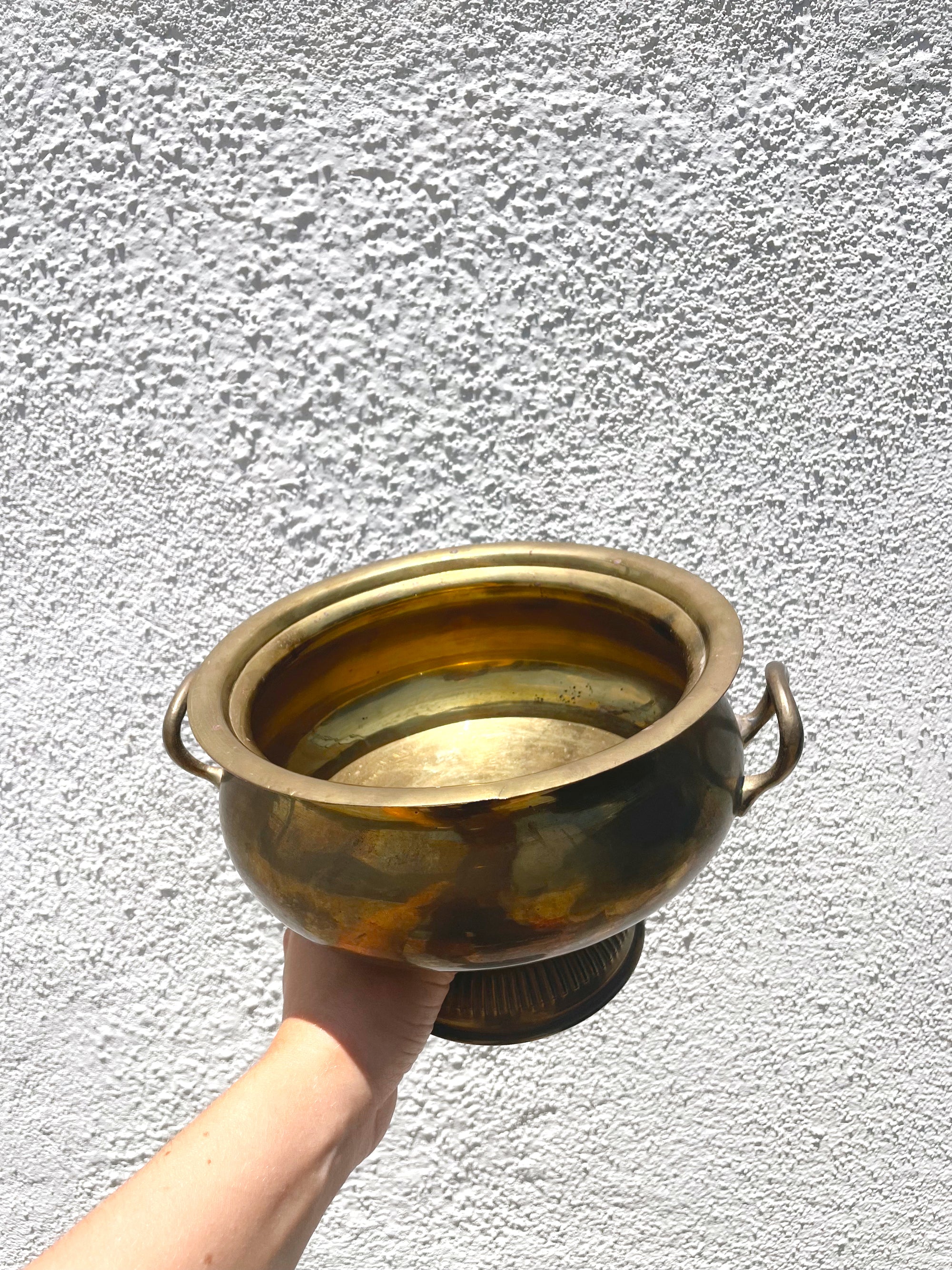 vintage brass pedestal planter with handles