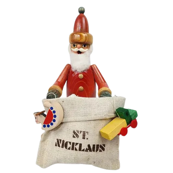 vintage german smoker ST. NICKLAUS w toy sack ERZGEBIRGE RAUCHERMANN