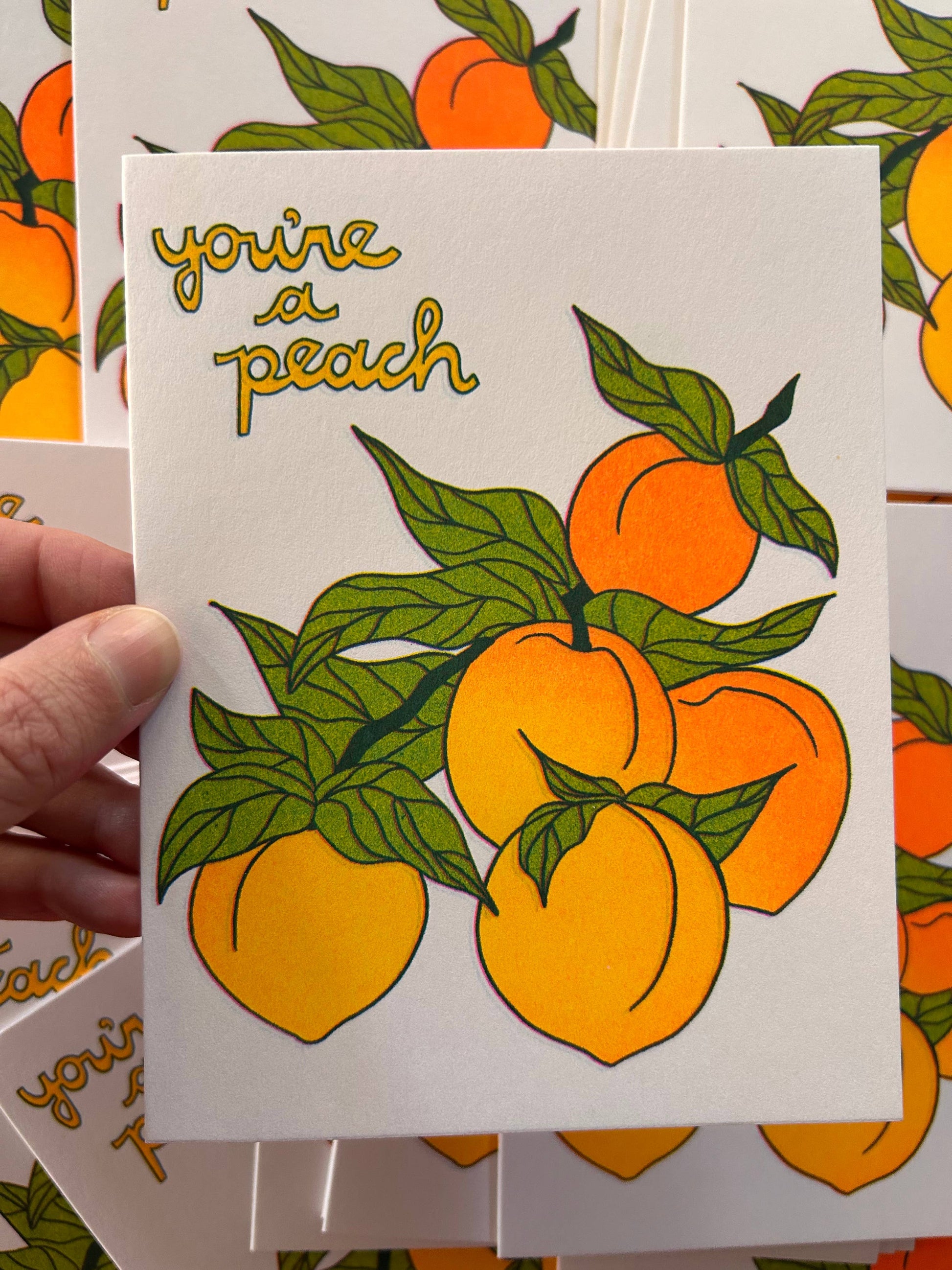 you're a peach - risograph greeting card 