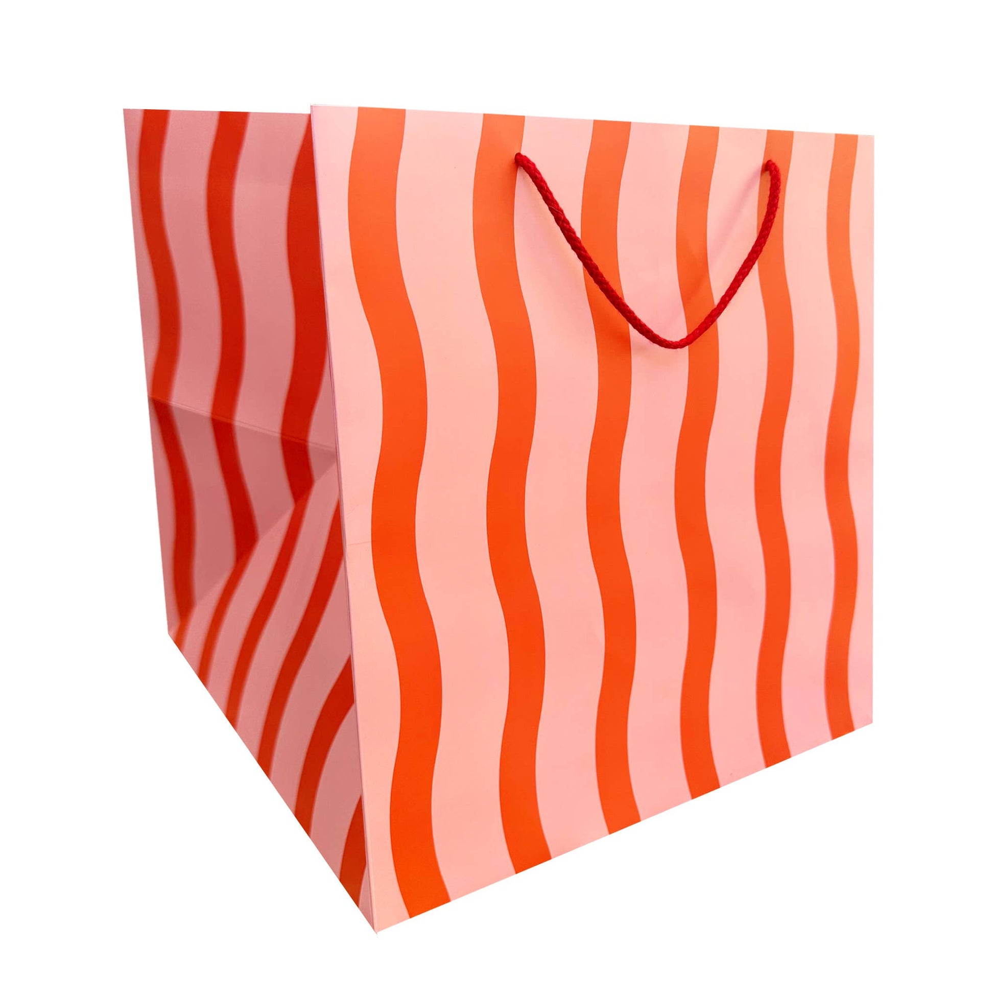 tangy red fussy stripe large square gift bag