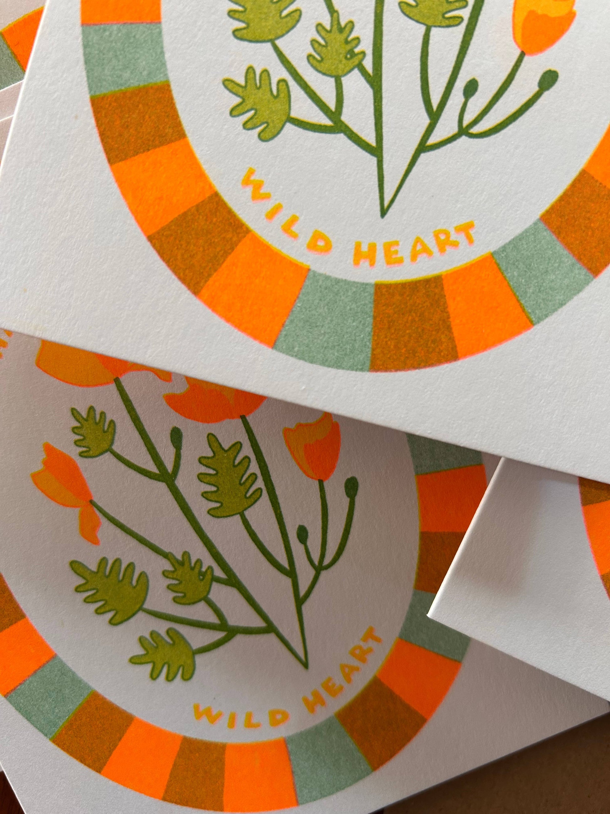 wild heart poppy birthday - risograph greeting card  