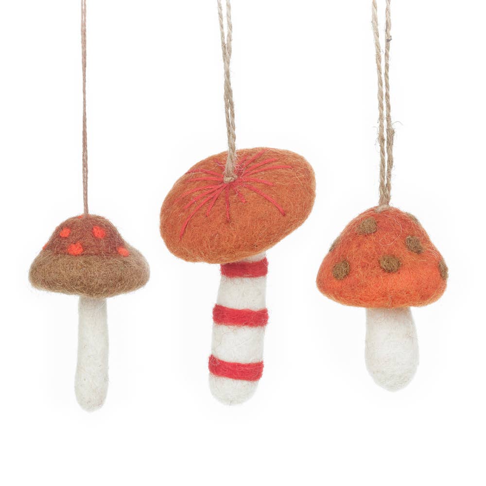 handmade felt wild foraged mushroom ornament