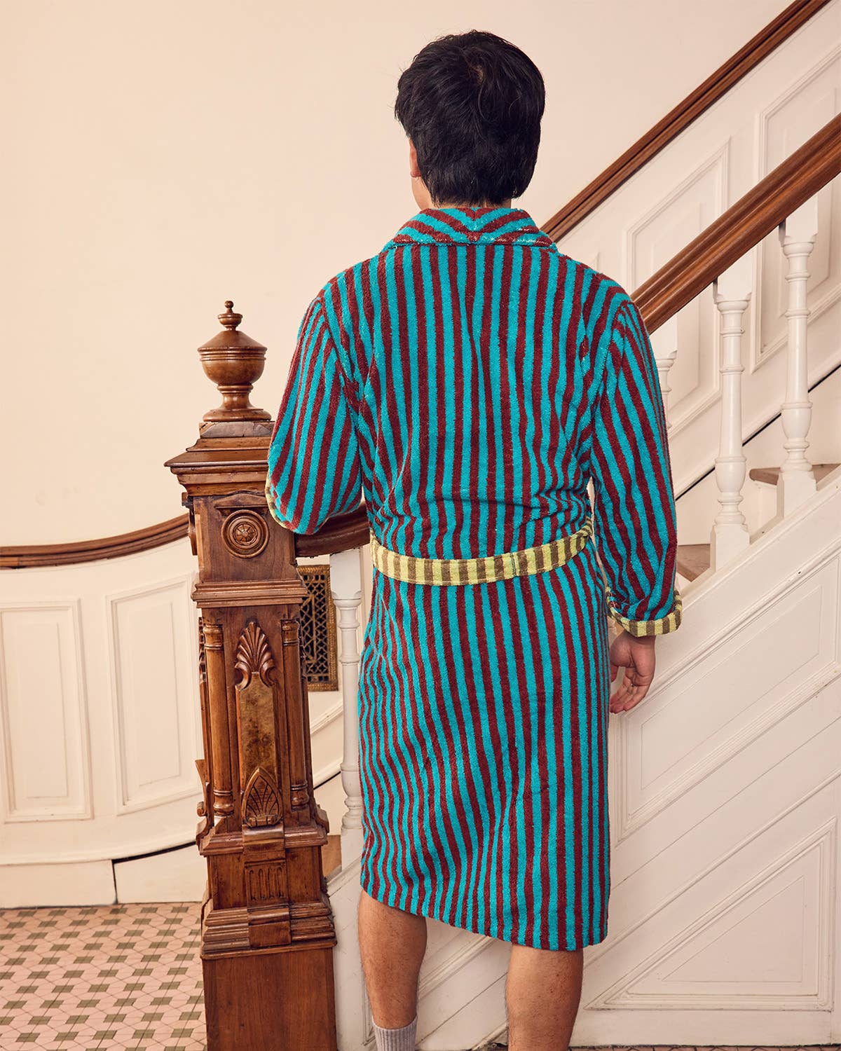 dragonfly stripe plush cotton terry bathrobe
