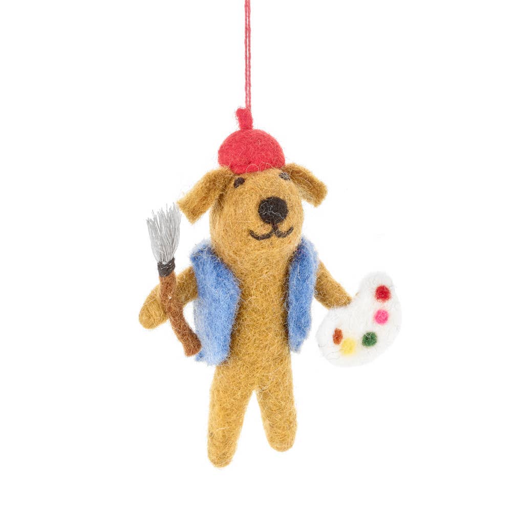 handmade felt painting pooch ornament