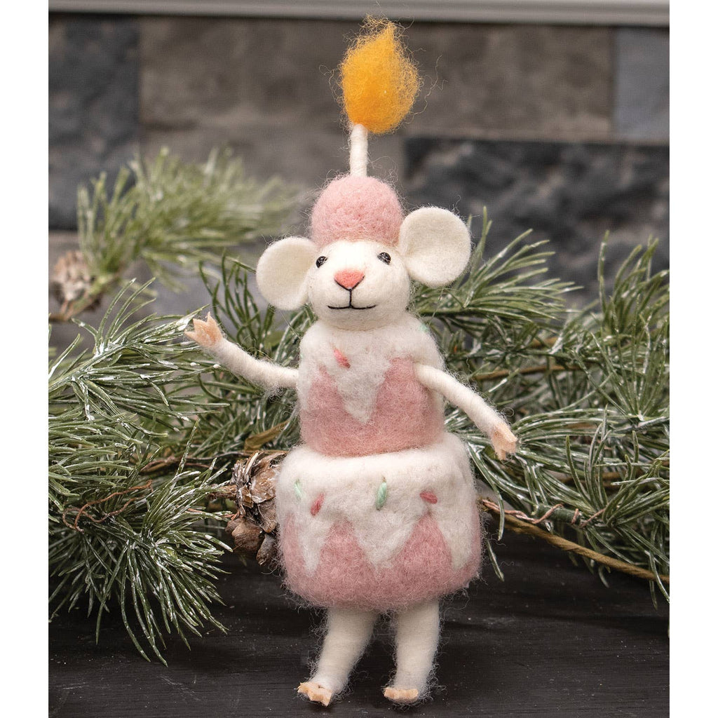 Birthday Cake Mouse Felted Ornament