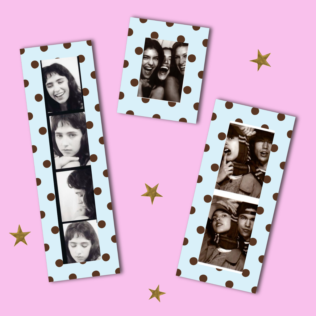magnetic photo strip frame - blue w. brown polka dot