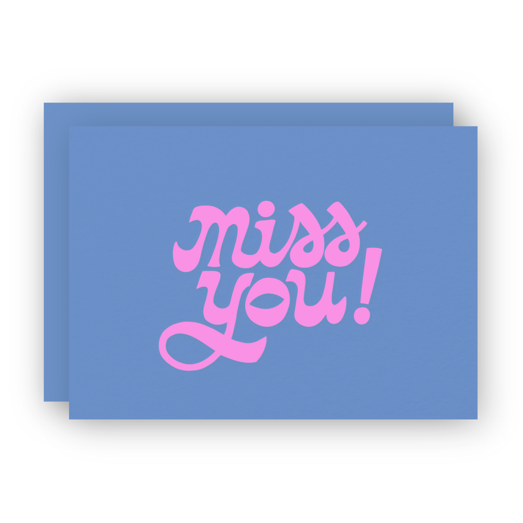 miss you pink foil letterpress greeting card