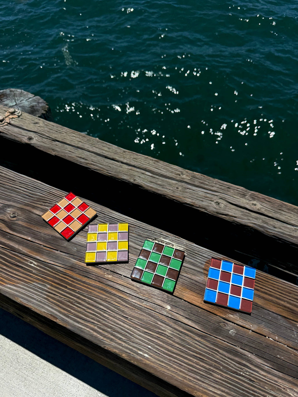 Handmade Glass Tile Coaster Set - Block Party (Set of 4)