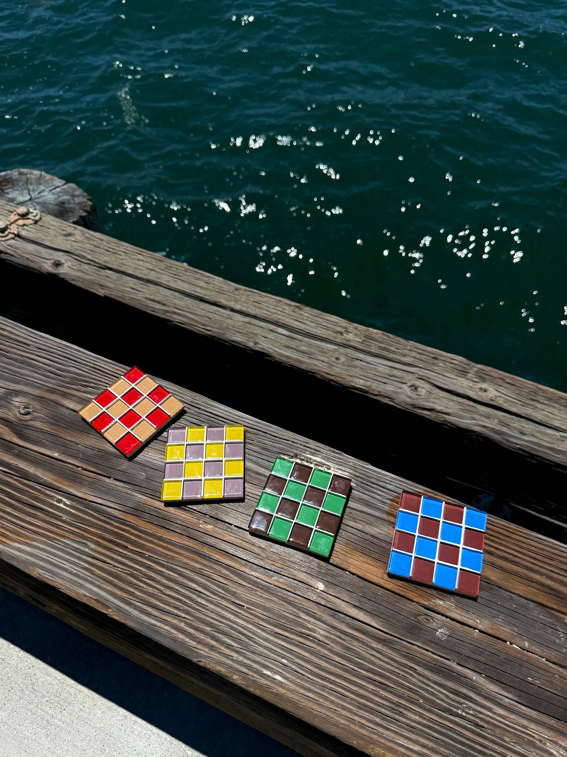 Handmade Glass Tile Coaster Set - Block Party (Set of 4)