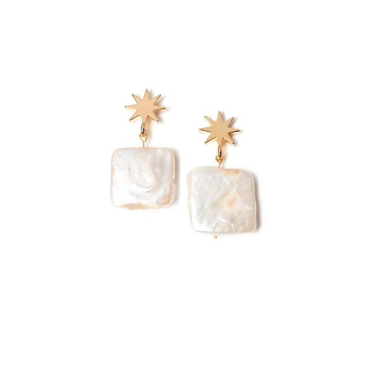 14k gold star drop earrings with freshwater pearl