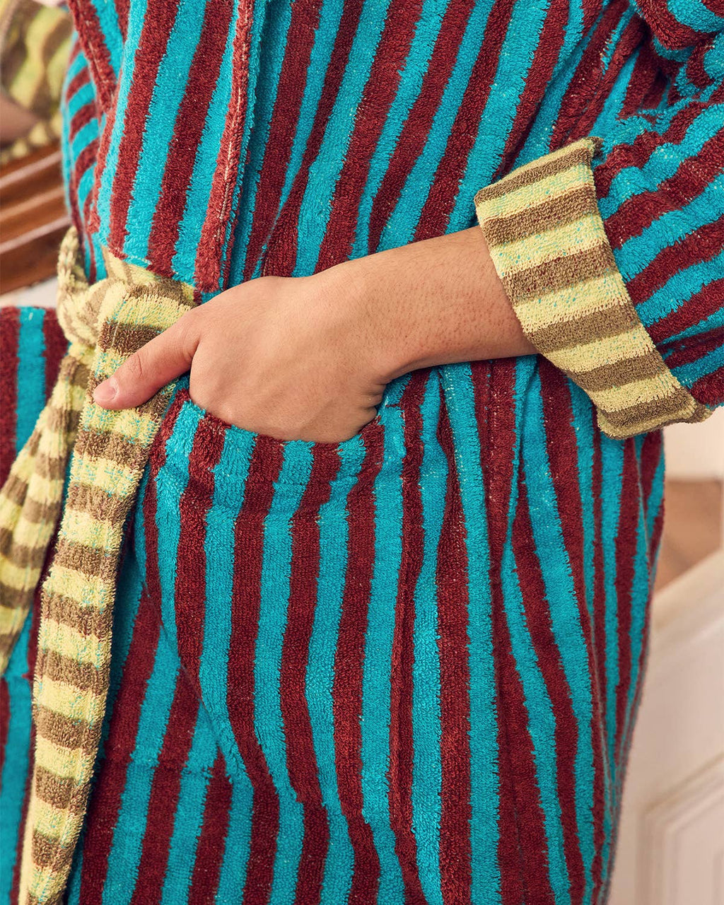 dragonfly stripe plush cotton terry bathrobe