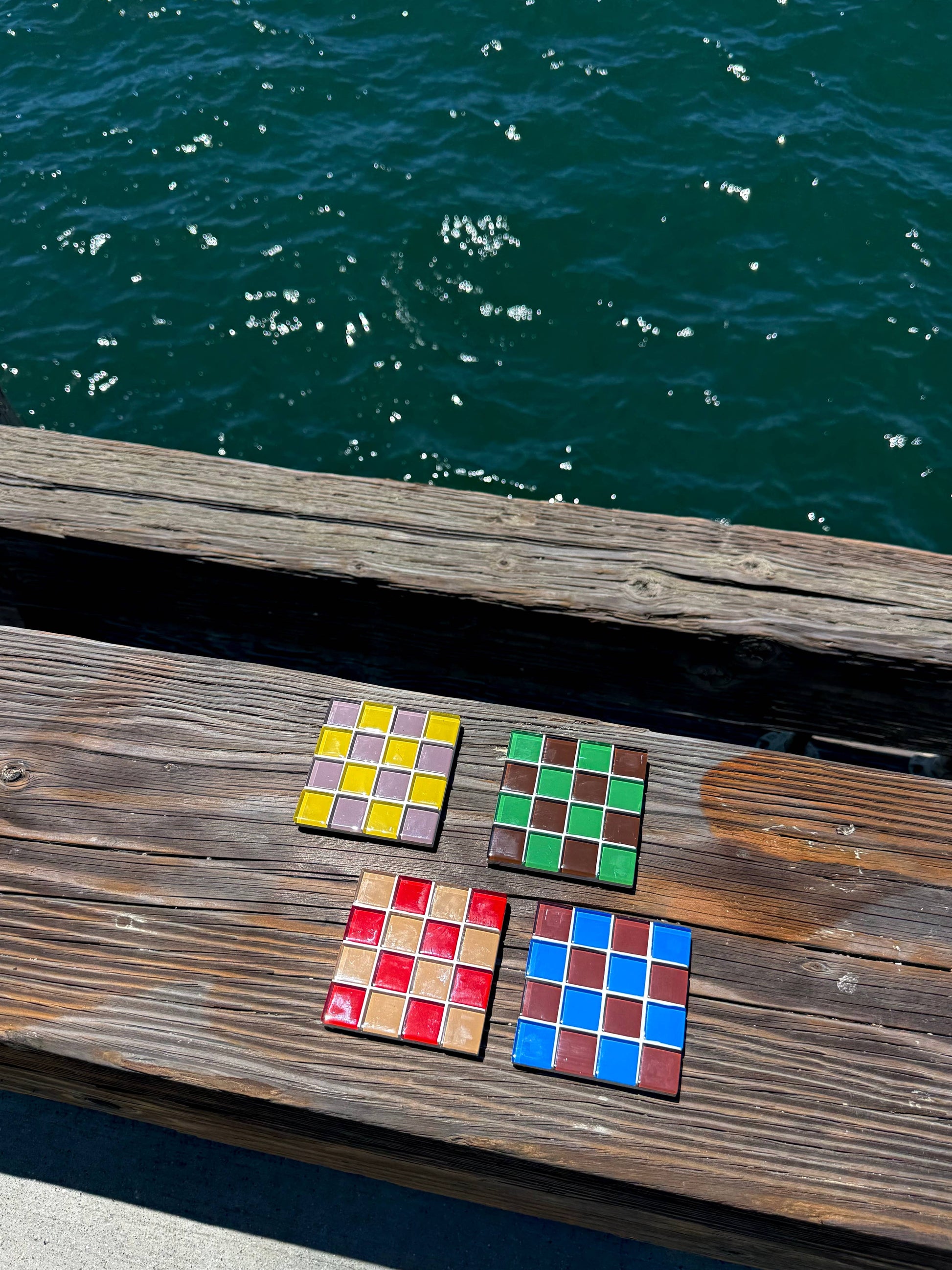 Handmade Glass Tile Coaster Set - Block Party (Set of 4)