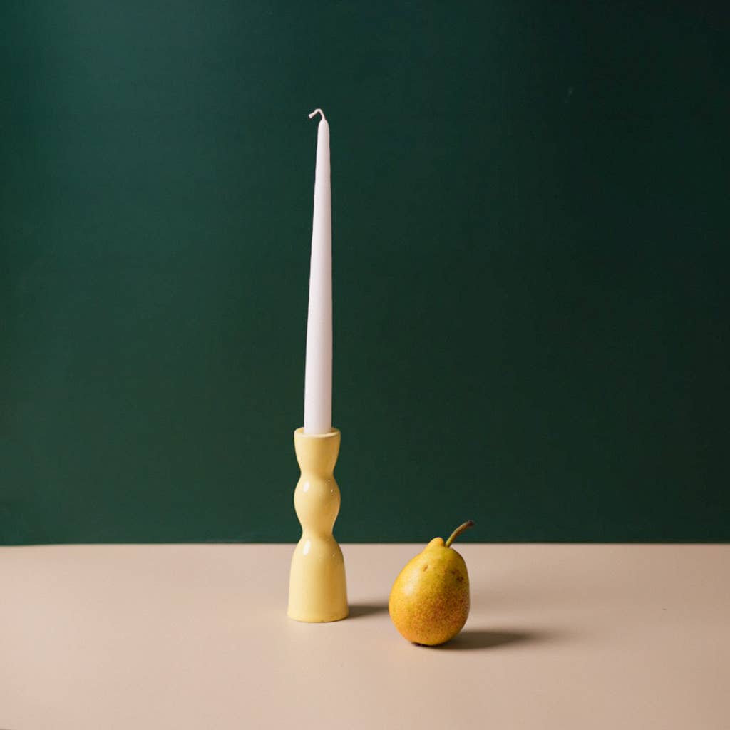 wave candleholder low - yellow