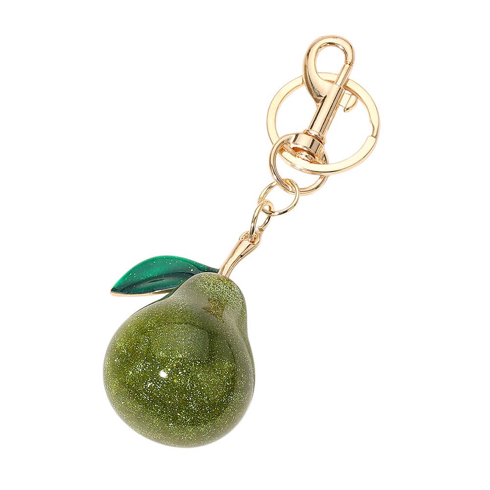 glittered pear bag charm
