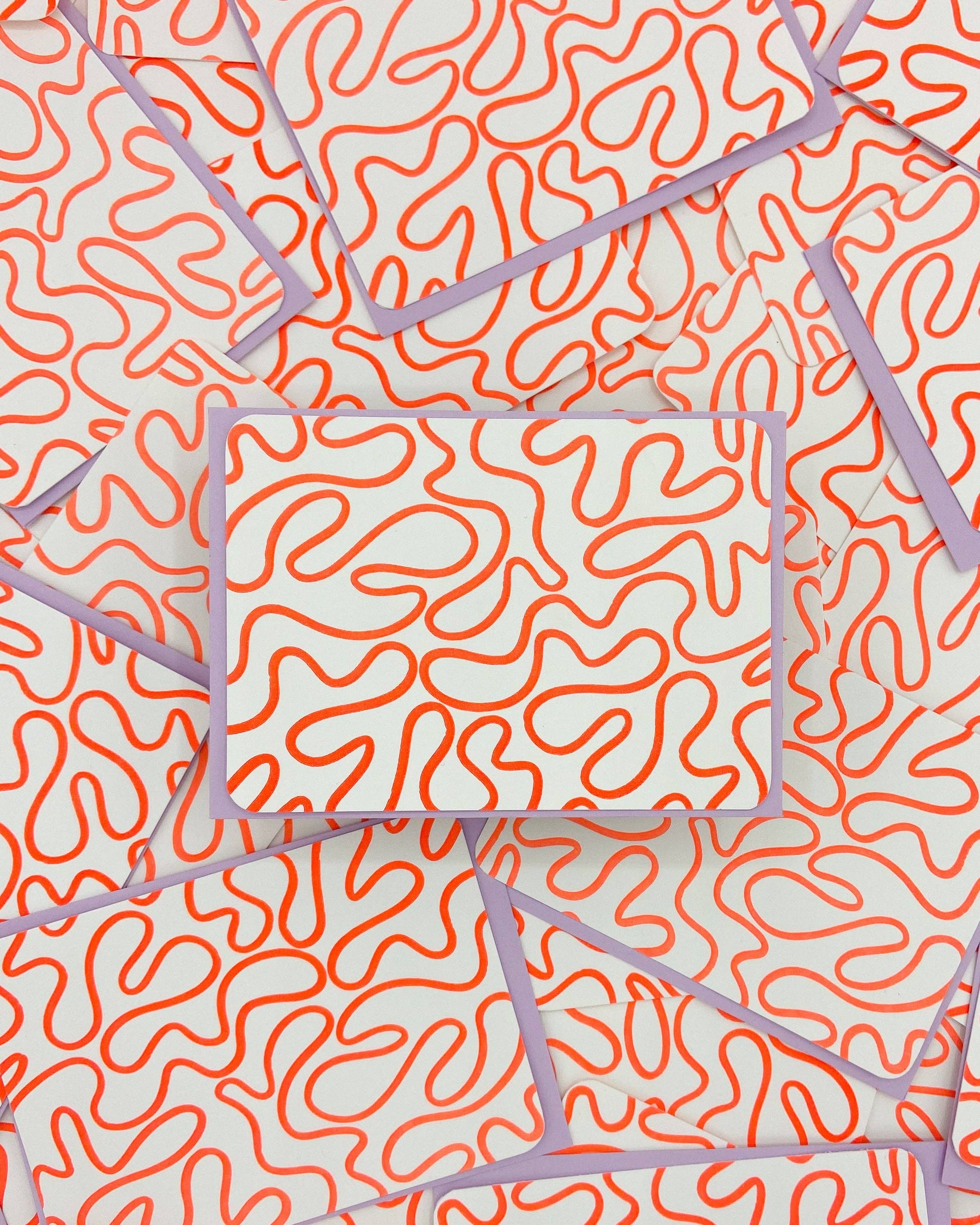 squiggle- neon red - letterpress notecard set