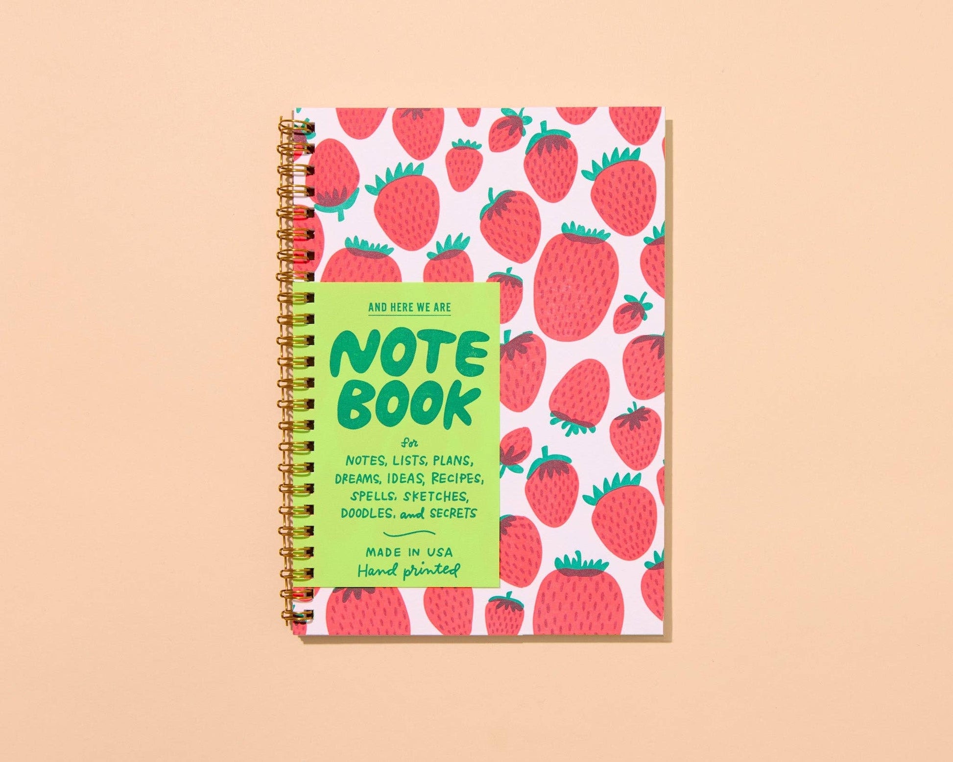 strawberry letterpress spiral notebook