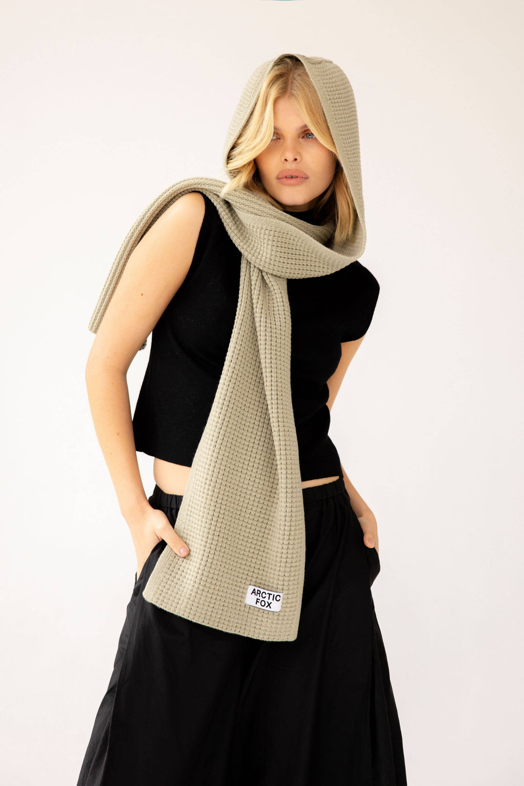 the recycled bottle hooded scarf
