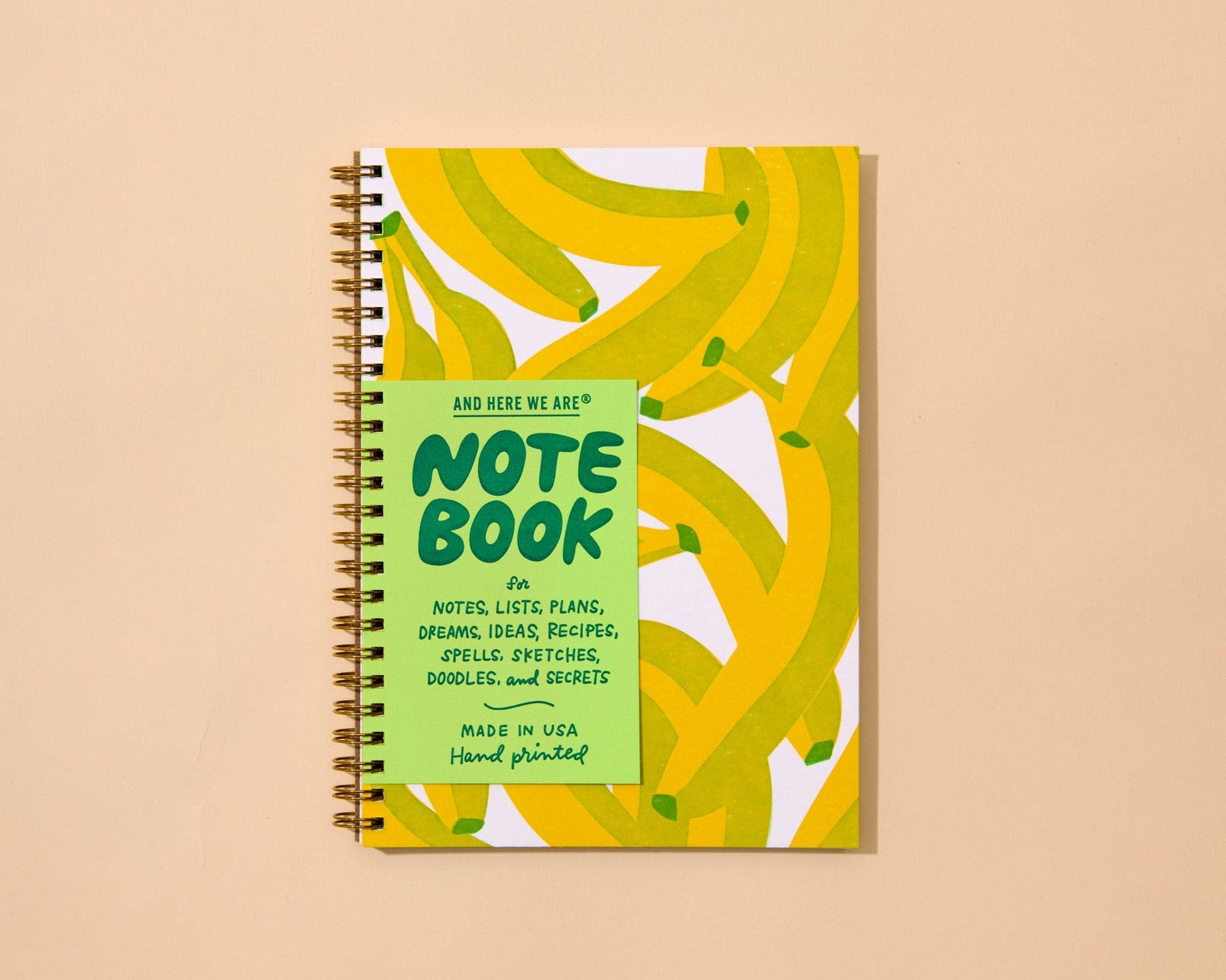 letterpress A5 spiral notebook—bananas