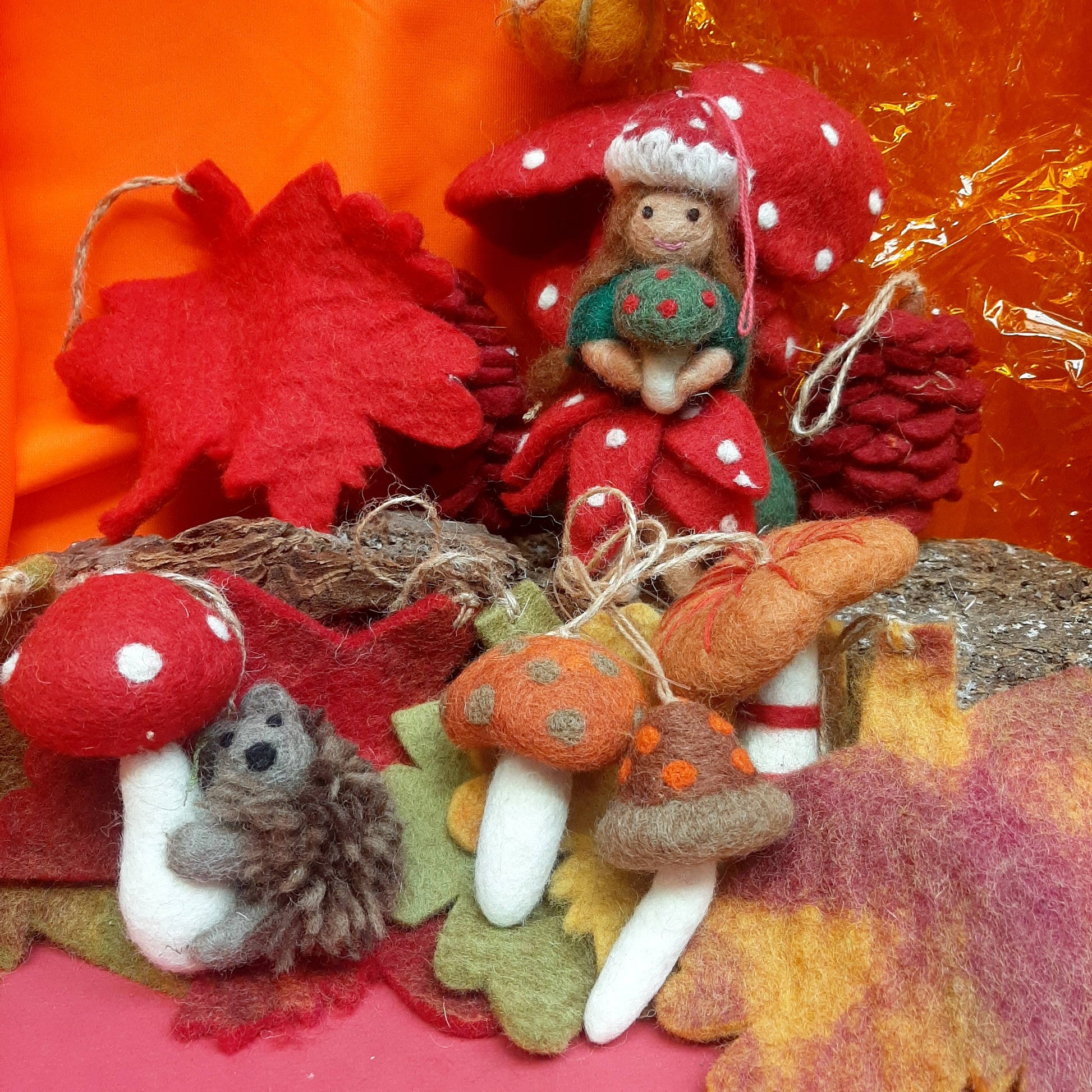 handmade felt wild foraged mushroom ornament