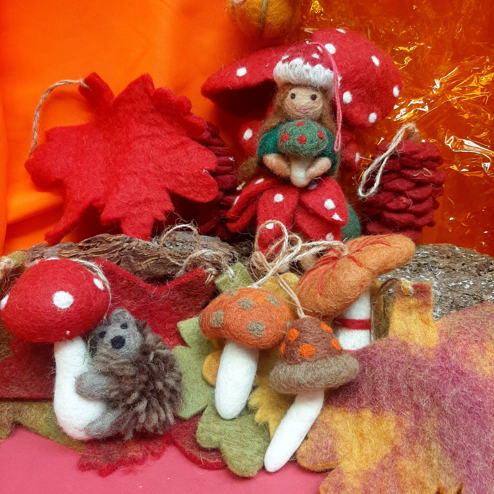 handmade felt wild foraged mushroom ornament