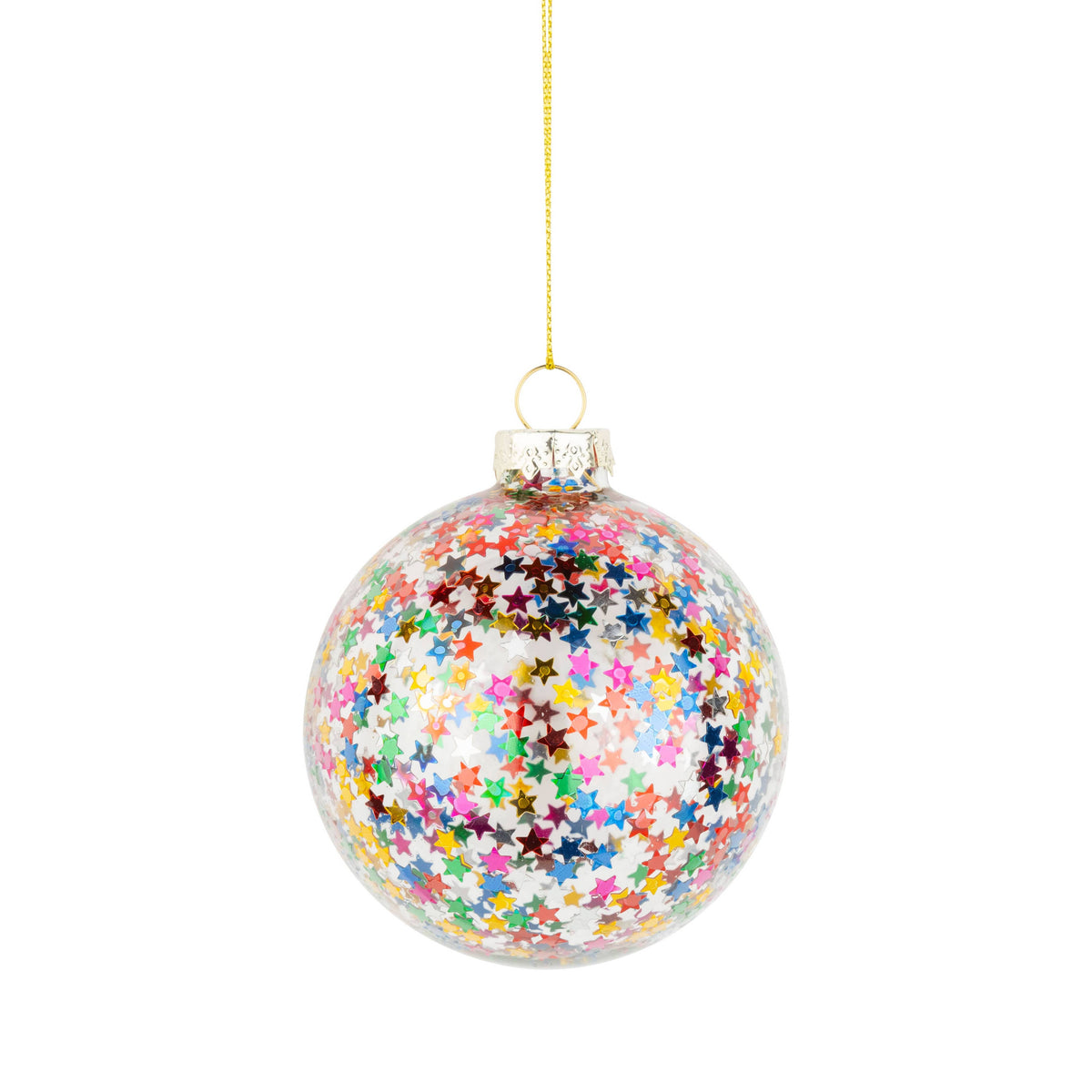 glass ball ornament w. multicolor staf confetti