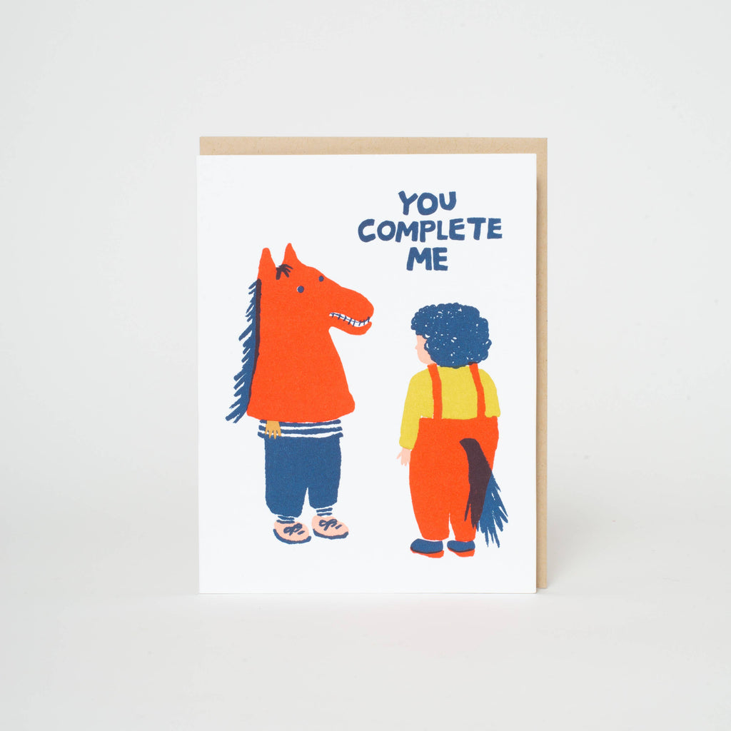 you complete me funny love letterpress greeting card