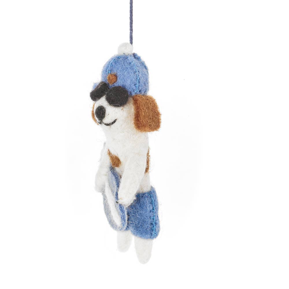 handmade felt surfer dog ornament