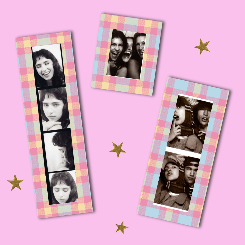 magnetic photo strip frame pink plaid