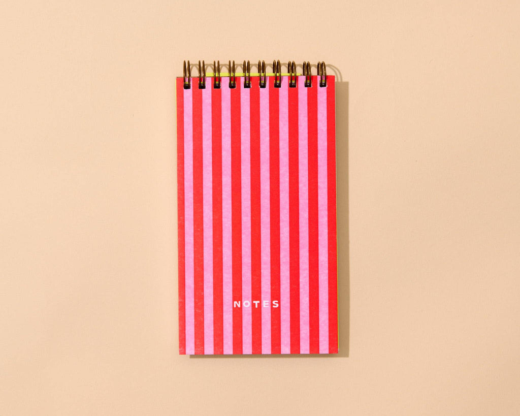 modern letterpress pocket size spiral notebook – red/pink stripe