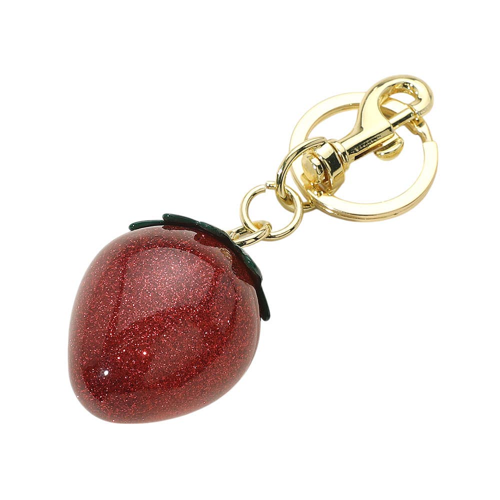 glittered strawberry bag charm